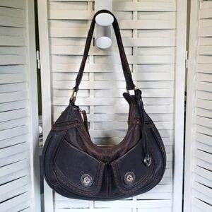 Brighton Soledad brown pebble leather distress color hobo shoulder bag